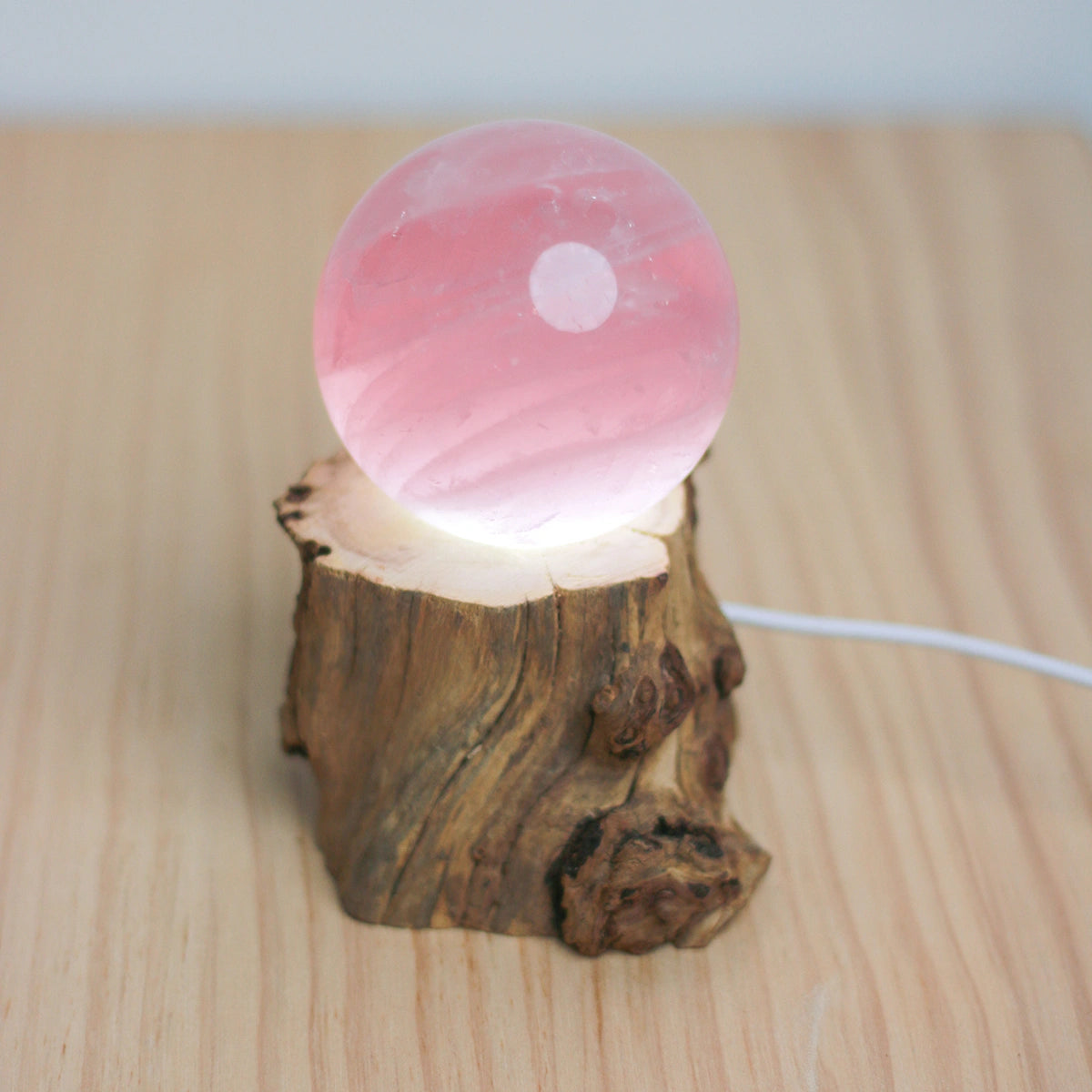 LED Crystal Ball Base, Natural Wood USB Holder