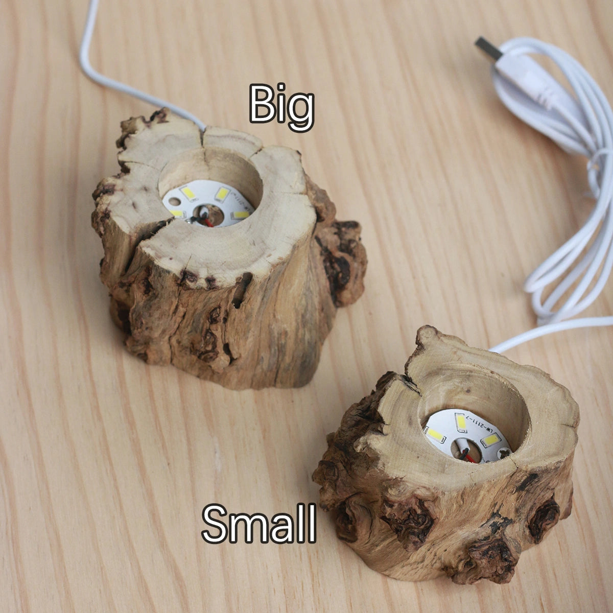 LED Crystal Ball Base, Natural Wood USB Holder