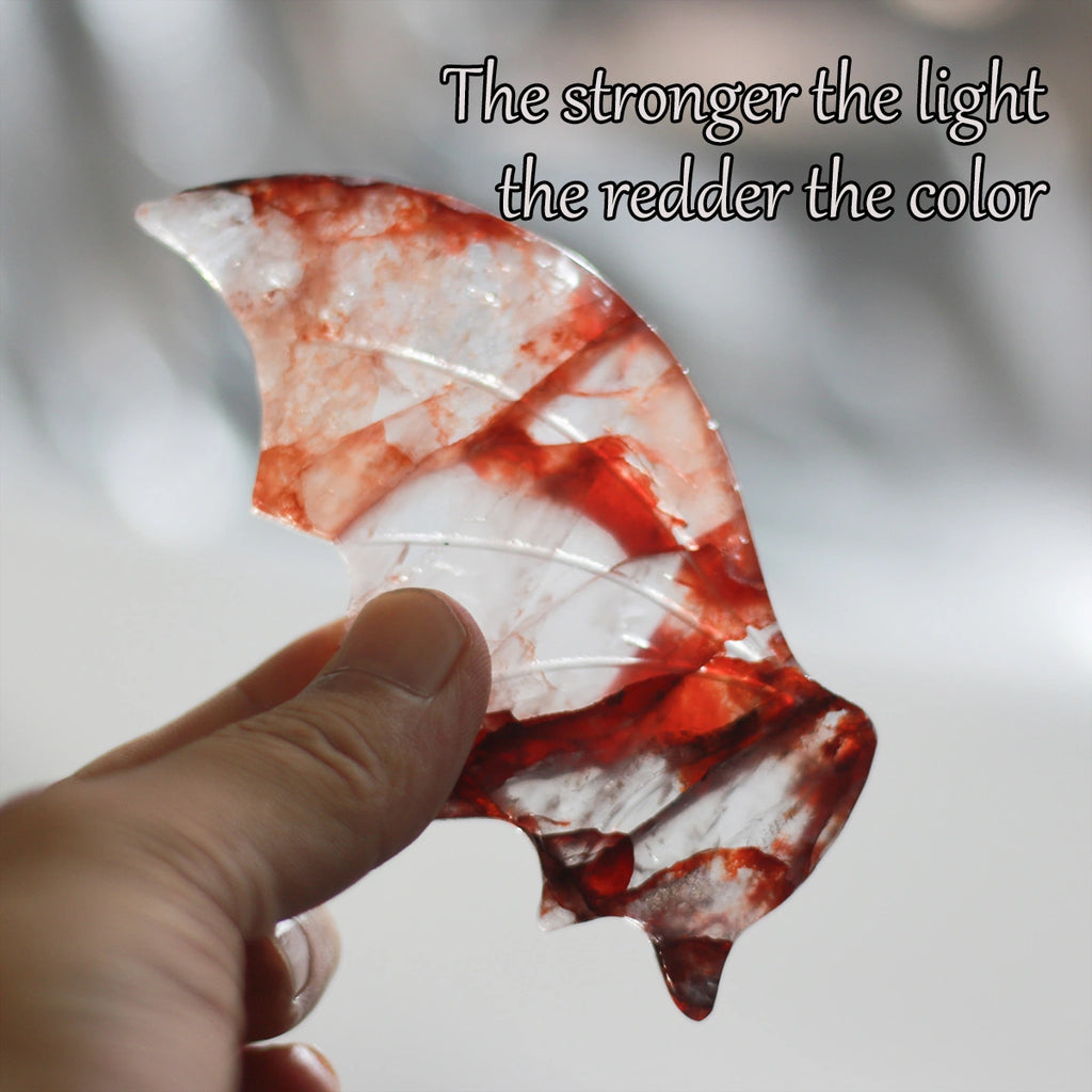 8-inch Fire Quartz Crystal Wings: Red Hematoid Dragon Ornament+free holder,Crystal Healing
