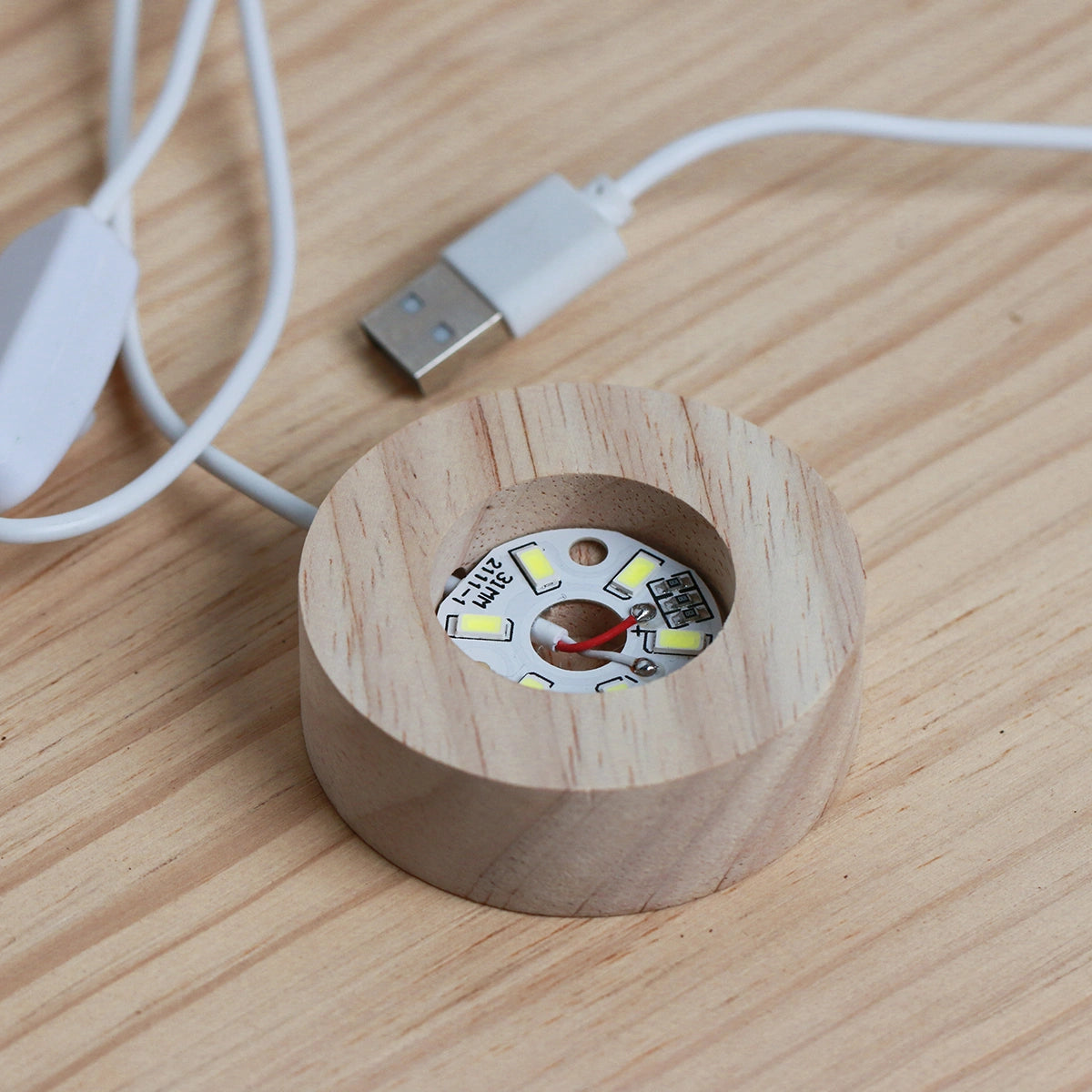 LED Crystal Ball Base, Natural Wood USB Holder