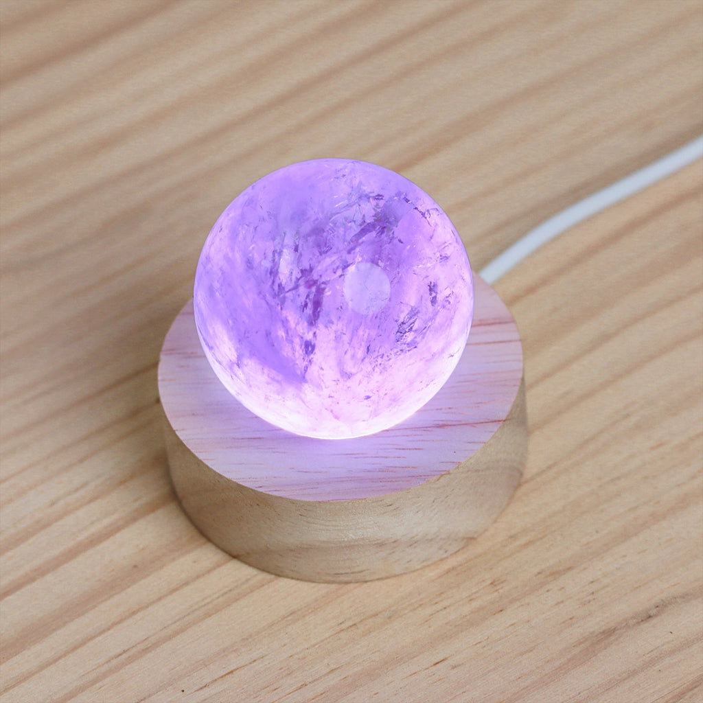LED Crystal Ball Base, Natural Wood USB Holder