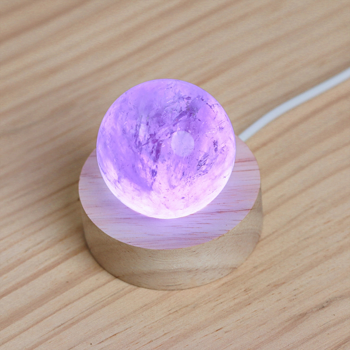 LED Crystal Ball Base, Natural Wood USB Holder