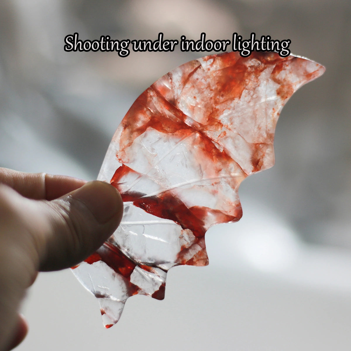 8-inch Fire Quartz Crystal Wings: Red Hematoid Dragon Ornament+free holder,Crystal Healing