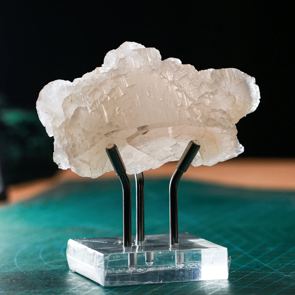 Fish scale calcite, new find mineral, unique shape. Fluorescent beauty, Gift base