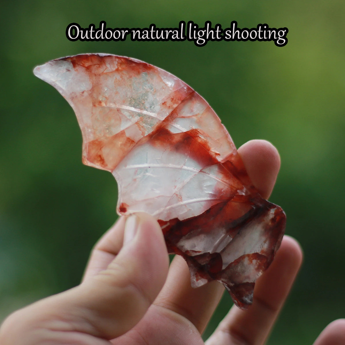 8-inch Fire Quartz Crystal Wings: Red Hematoid Dragon Ornament+free holder,Crystal Healing