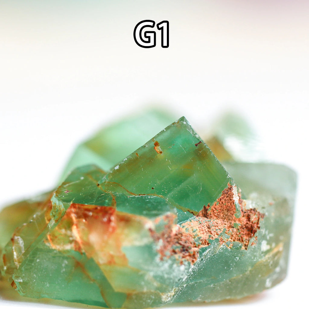 G1-Fluorite, QR code, apple green,raw stone, mineral specimen, collection, UV Reactive, Chakra