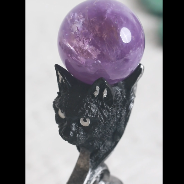 Crystal Ball Stand | Black Cat Holders | quartz base | healing | decorative ornaments