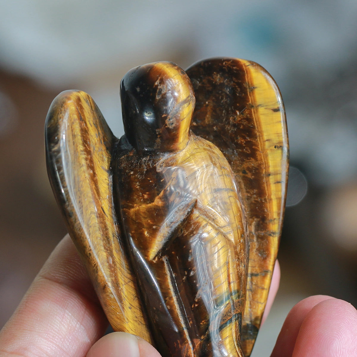 3in,Tiger Eye Stone Guardian Angel: Natural Stone,Decor Hand Carved ,chakra