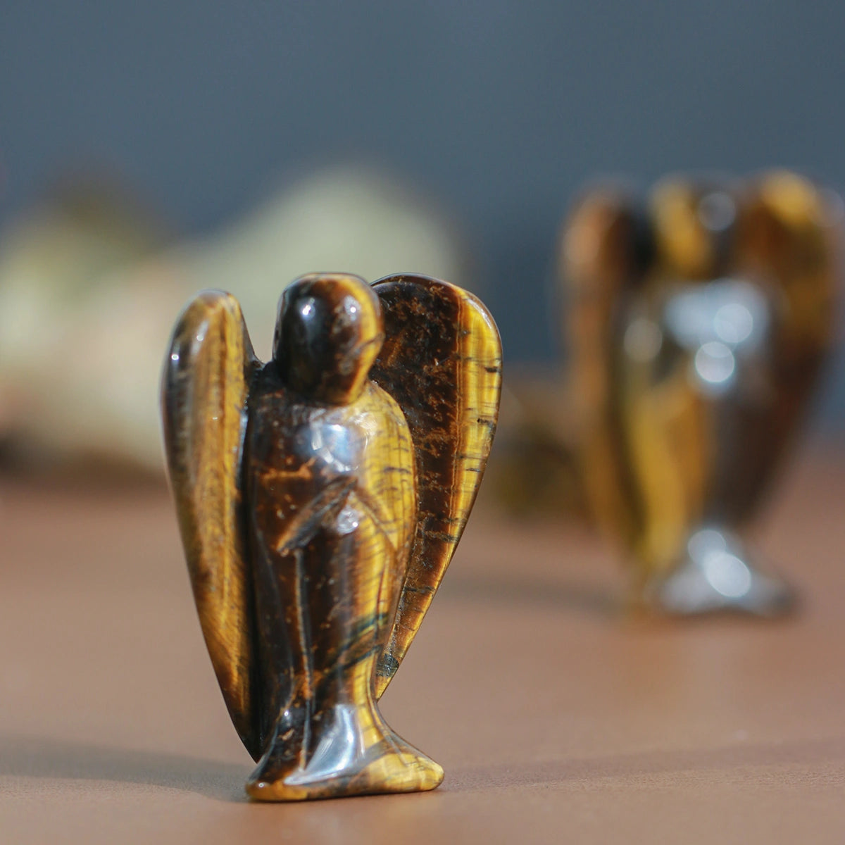 3in,Tiger Eye Stone Guardian Angel: Natural Stone,Decor Hand Carved ,chakra