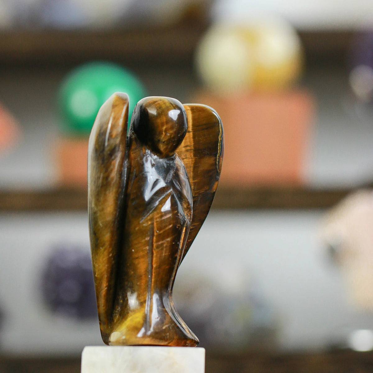 3in,Tiger Eye Stone Guardian Angel: Natural Stone,Decor Hand Carved ,chakra