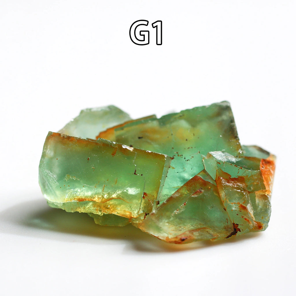 G1-Fluorite, QR code, apple green,raw stone, mineral specimen, collection, UV Reactive, Chakra